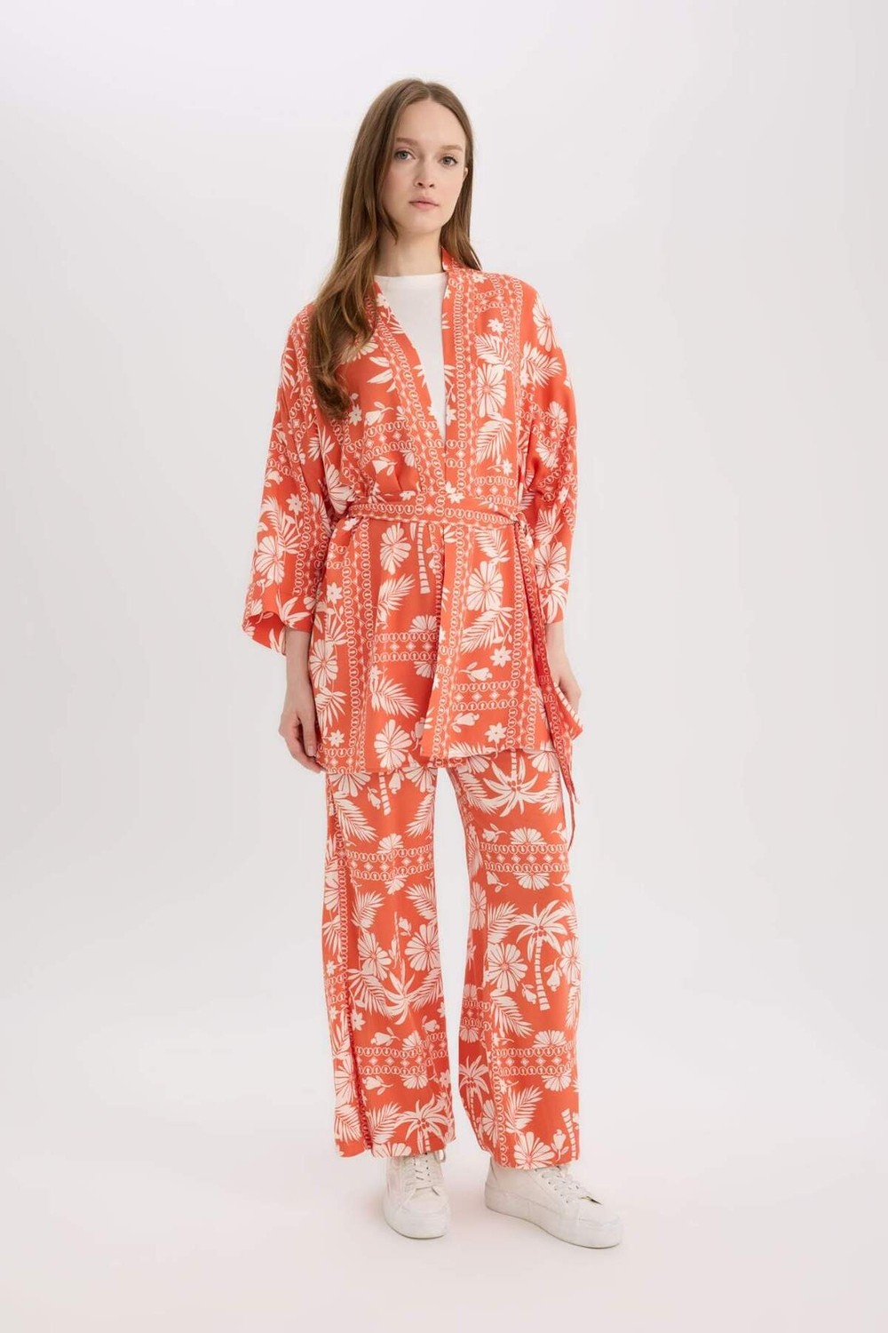 STANDART Relax Fit Desenli Kuşaklı Kimono D5443AX25SP görsel 2
