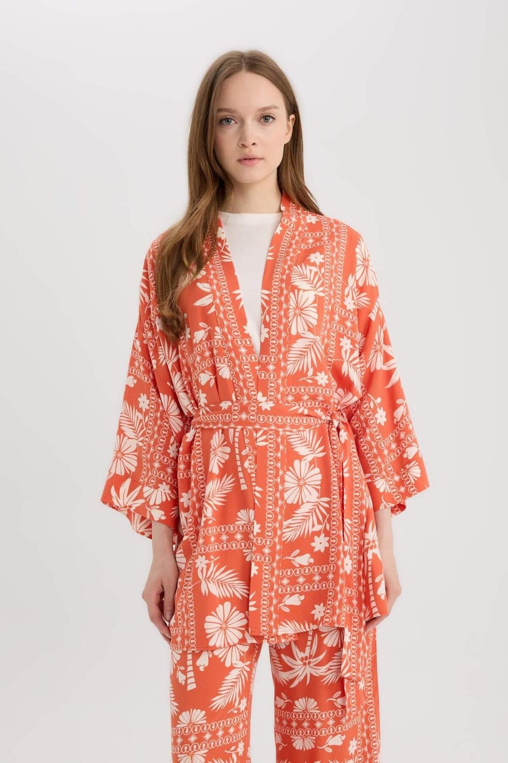 STANDART Relax Fit Desenli Kuşaklı Kimono D5443AX25SP görsel 3