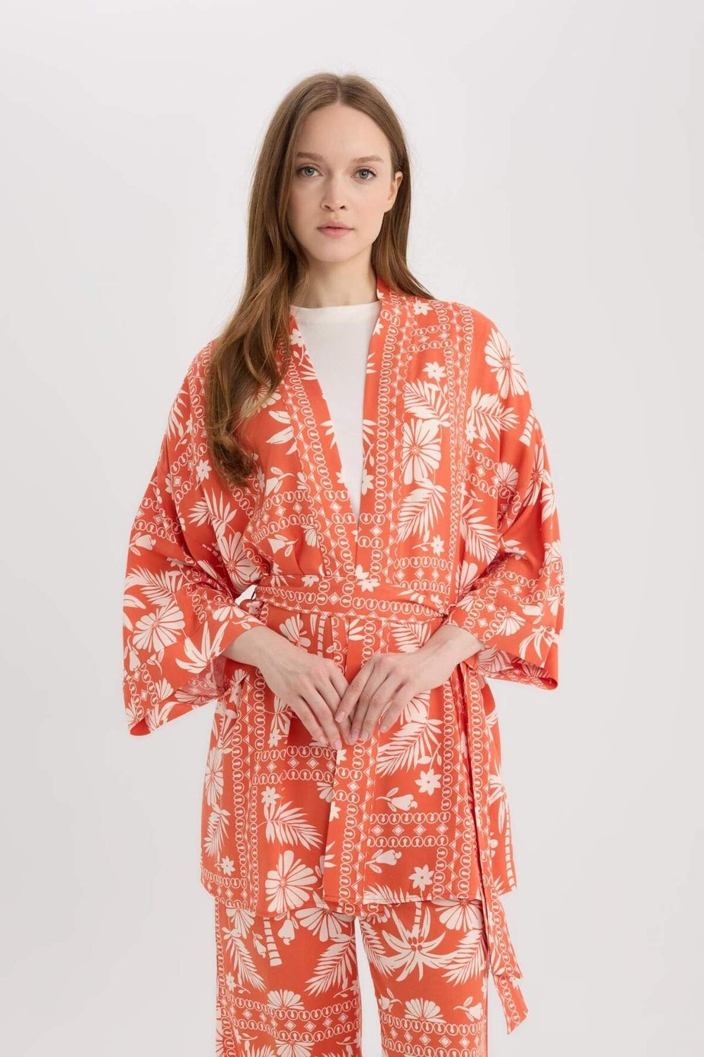 STANDART Relax Fit Desenli Kuşaklı Kimono D5443AX25SP görsel 4
