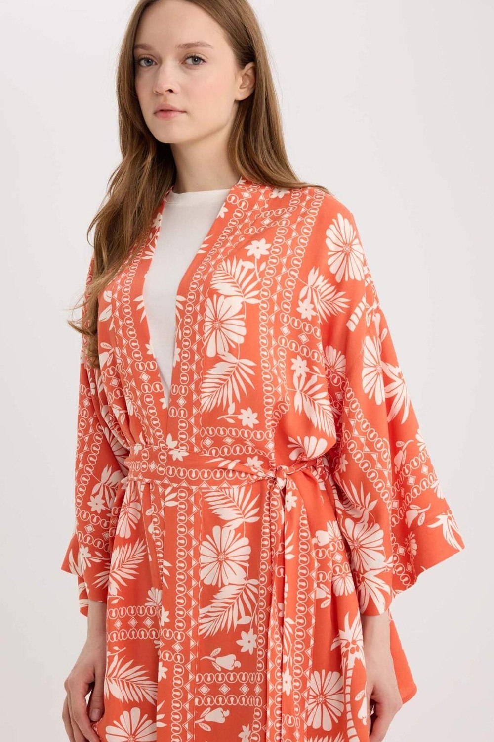 STANDART Relax Fit Desenli Kuşaklı Kimono D5443AX25SP görsel 5