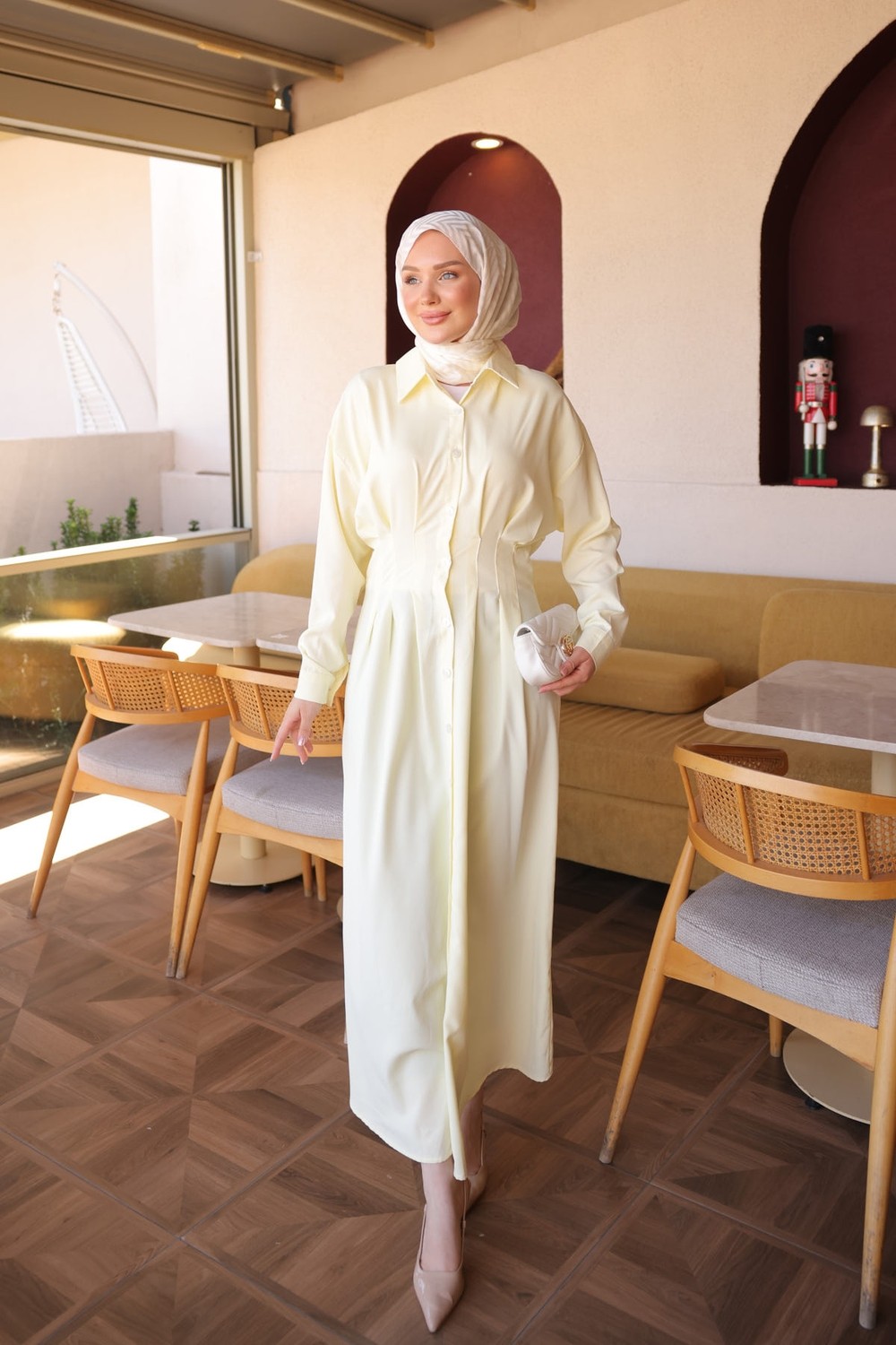 İmaj Butik Sarı Düğmeli Bel Pensli Elbise görsel 2