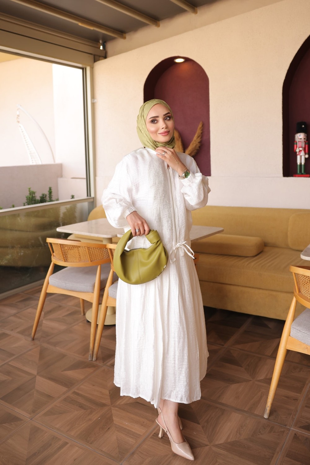 İmaj Butik Sarı Büzgü Bel Detaylı Fermuarlı Gömlek Etekli Takım görsel 2