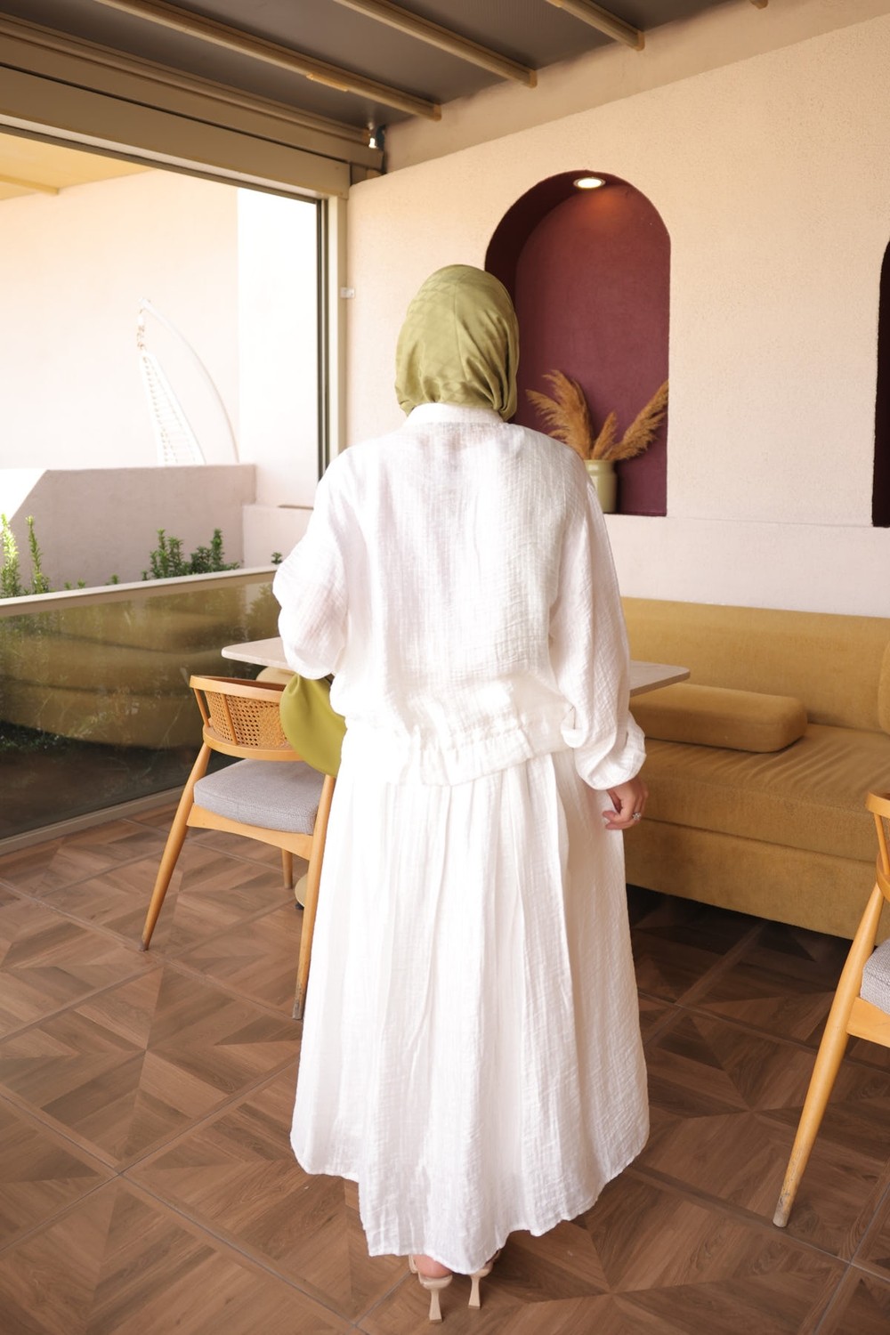 İmaj Butik Sarı Büzgü Bel Detaylı Fermuarlı Gömlek Etekli Takım görsel 4