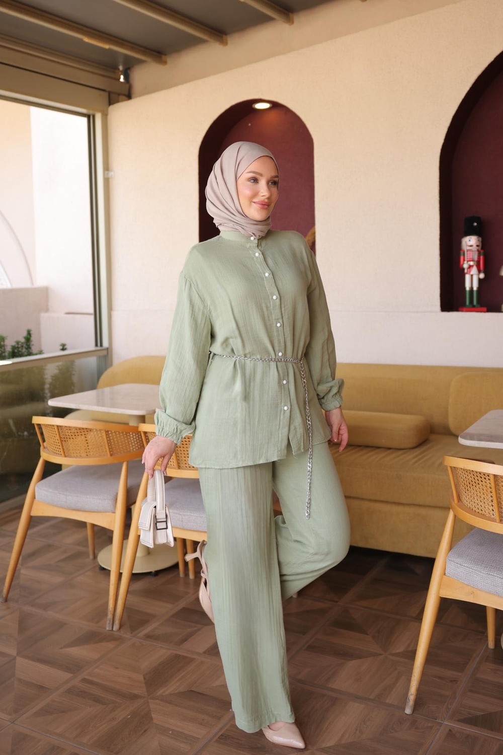 İmaj Butik Sarı Kol Lastikli Düğmeli Tunik Pantolonlu Takım görsel 5