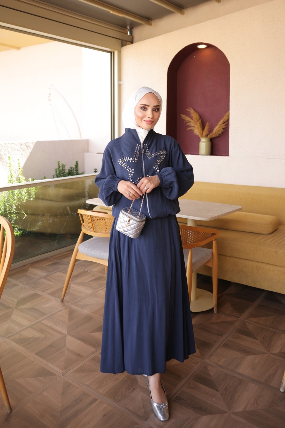 İmaj Butik Antrasit Yıldız Taş Işlemeli Ceket Etekli Takım görsel 6
