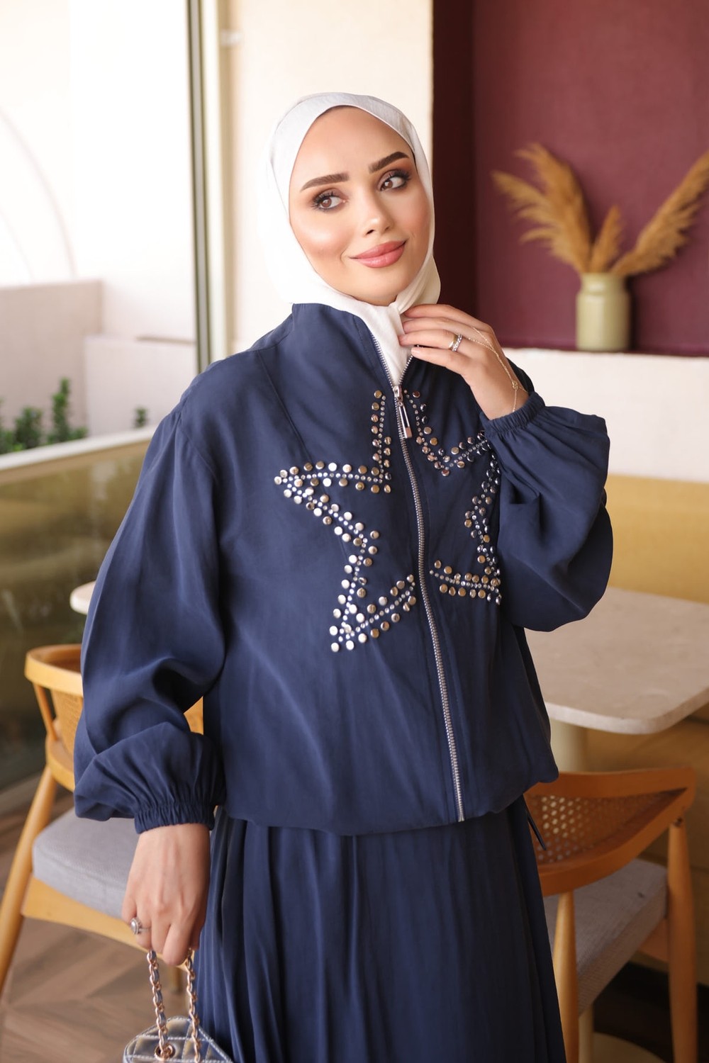 İmaj Butik Antrasit Yıldız Taş Işlemeli Ceket Etekli Takım görsel 7