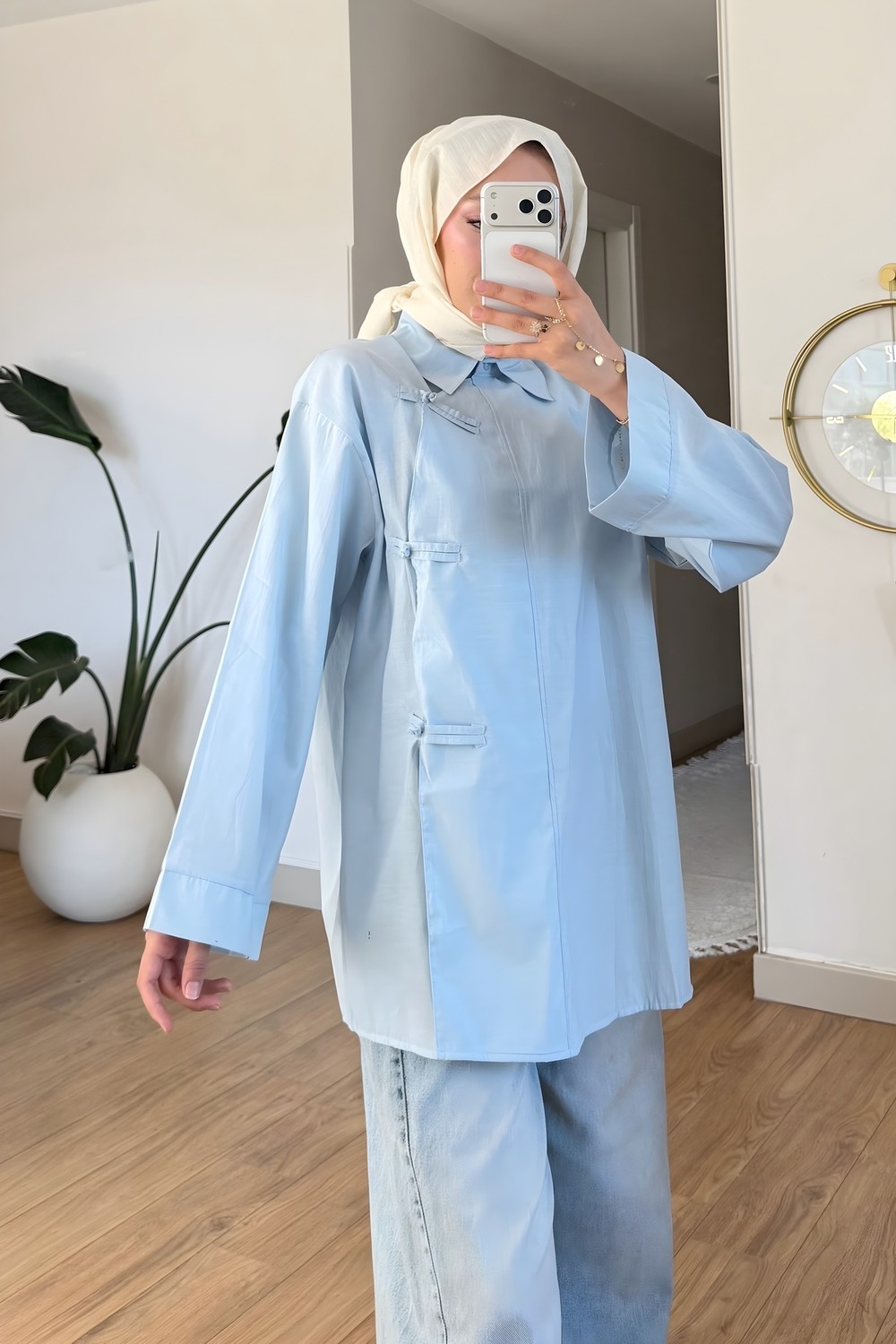 İmaj Butik Ekru Biye Bağcıklı Salaş Tunik