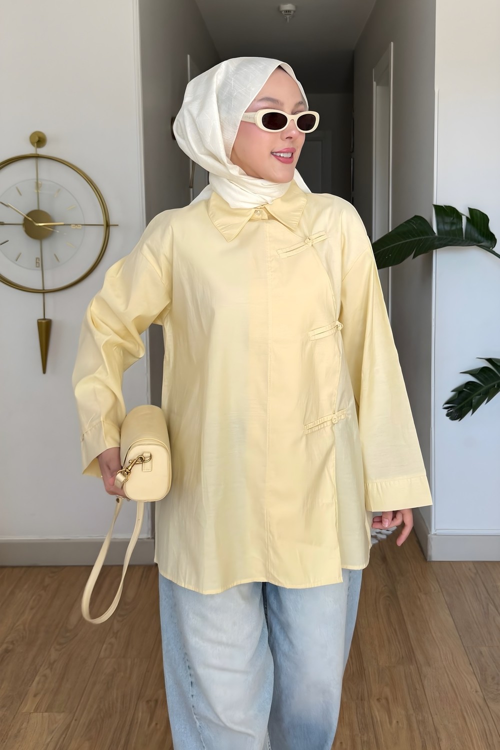 İmaj Butik Ekru Biye Bağcıklı Salaş Tunik