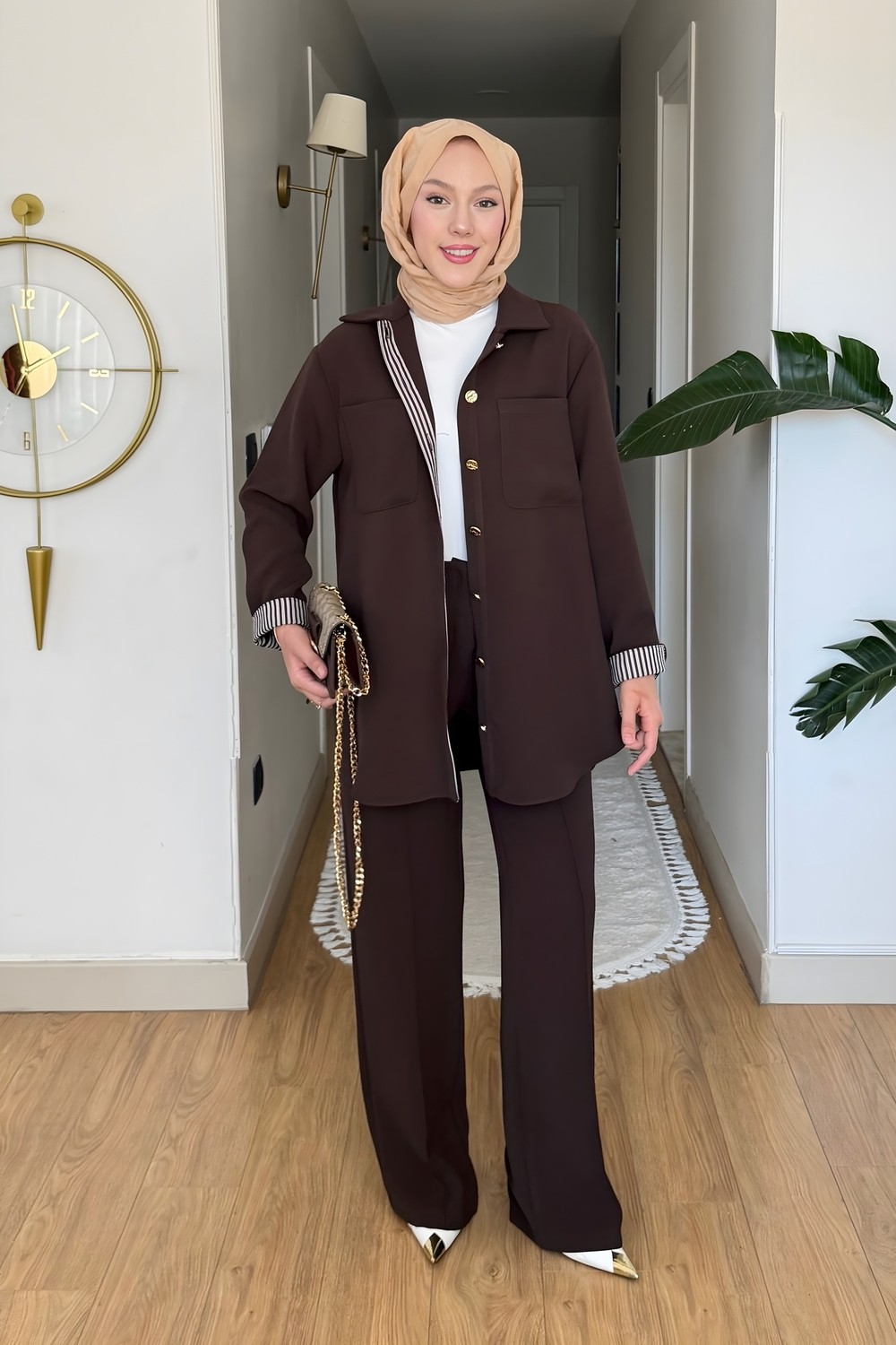 İmaj Butik Siyah Gömlek Yaka Garni Detaylı Tunik Pantolon Takım görsel 6