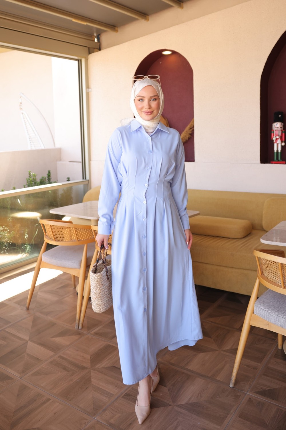 İmaj Butik Sarı Düğmeli Bel Pensli Elbise görsel 6