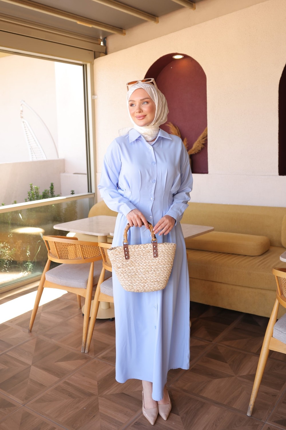 İmaj Butik Sarı Düğmeli Bel Pensli Elbise görsel 7