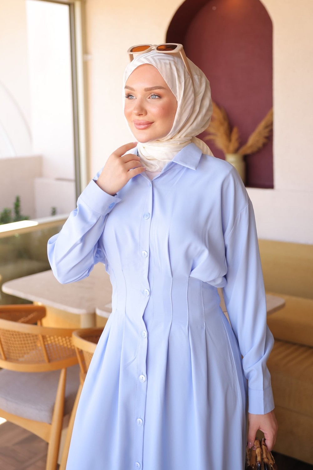 İmaj Butik Sarı Düğmeli Bel Pensli Elbise görsel 8
