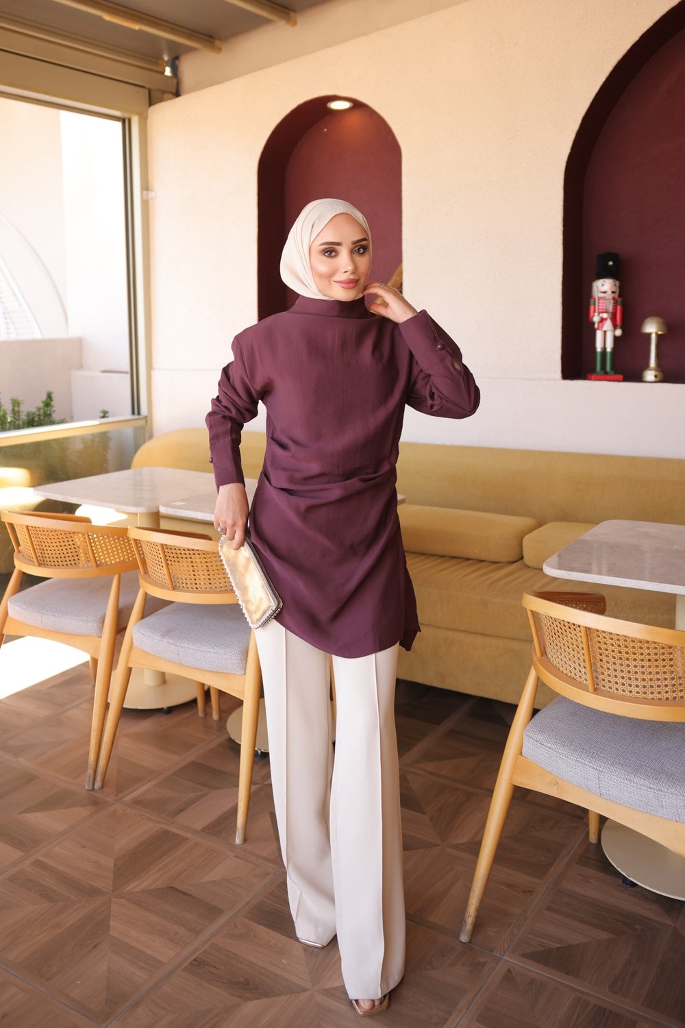 İmaj Butik Kahverengi Asimetrik Kesim Modal Tunik görsel 7