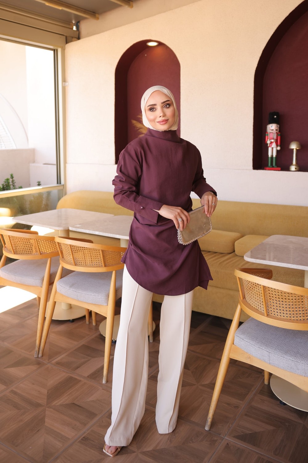 İmaj Butik Kahverengi Asimetrik Kesim Modal Tunik görsel 8