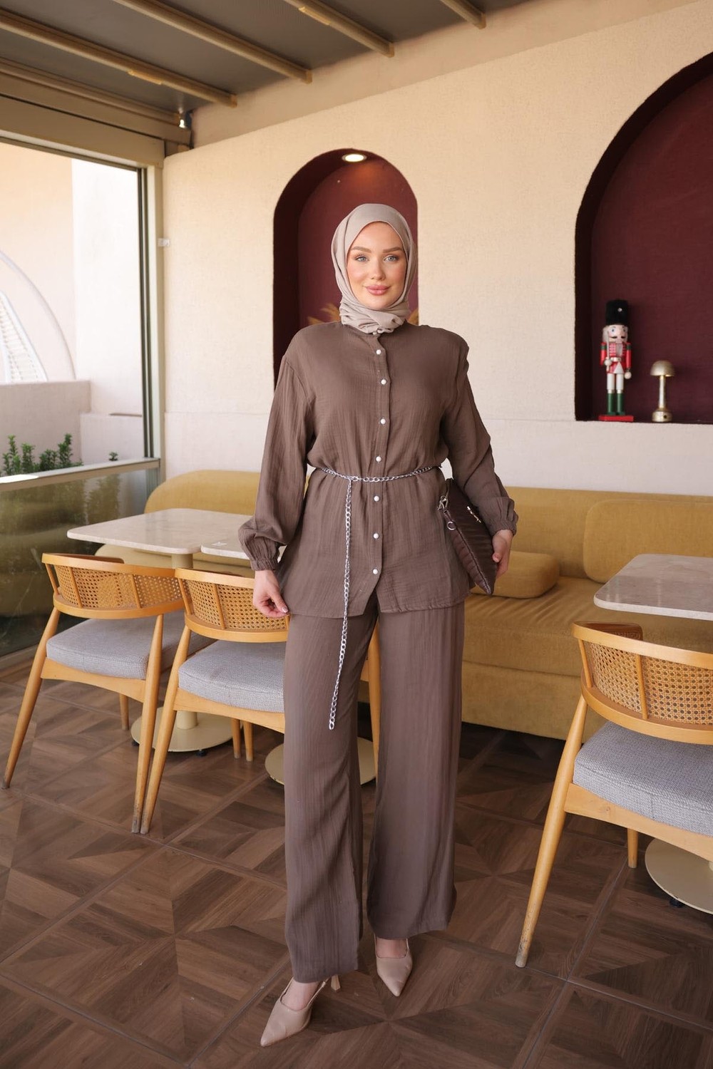 İmaj Butik Sarı Kol Lastikli Düğmeli Tunik Pantolonlu Takım görsel 8