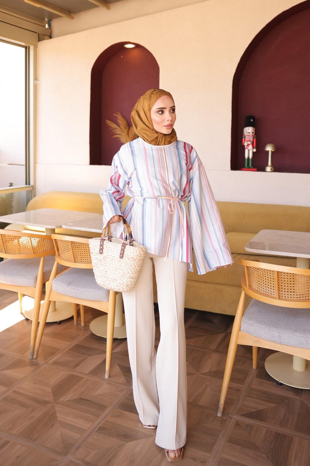 İmaj Butik Mavi Çizgili Bel Ip Bağlamalı Bluz görsel 2