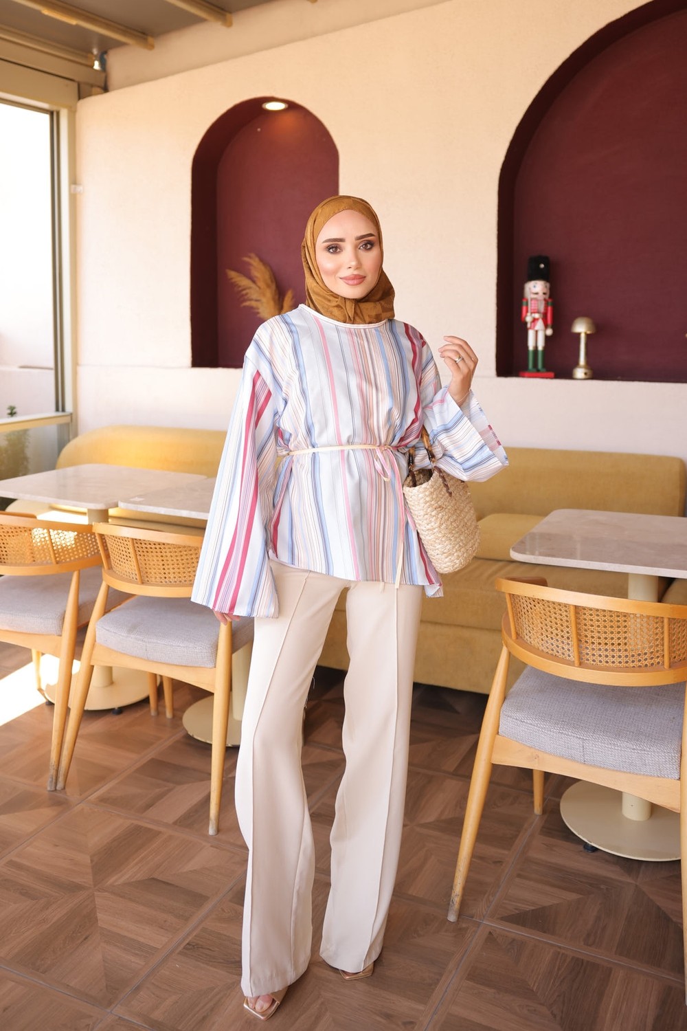 İmaj Butik Mavi Çizgili Bel Ip Bağlamalı Bluz görsel 3