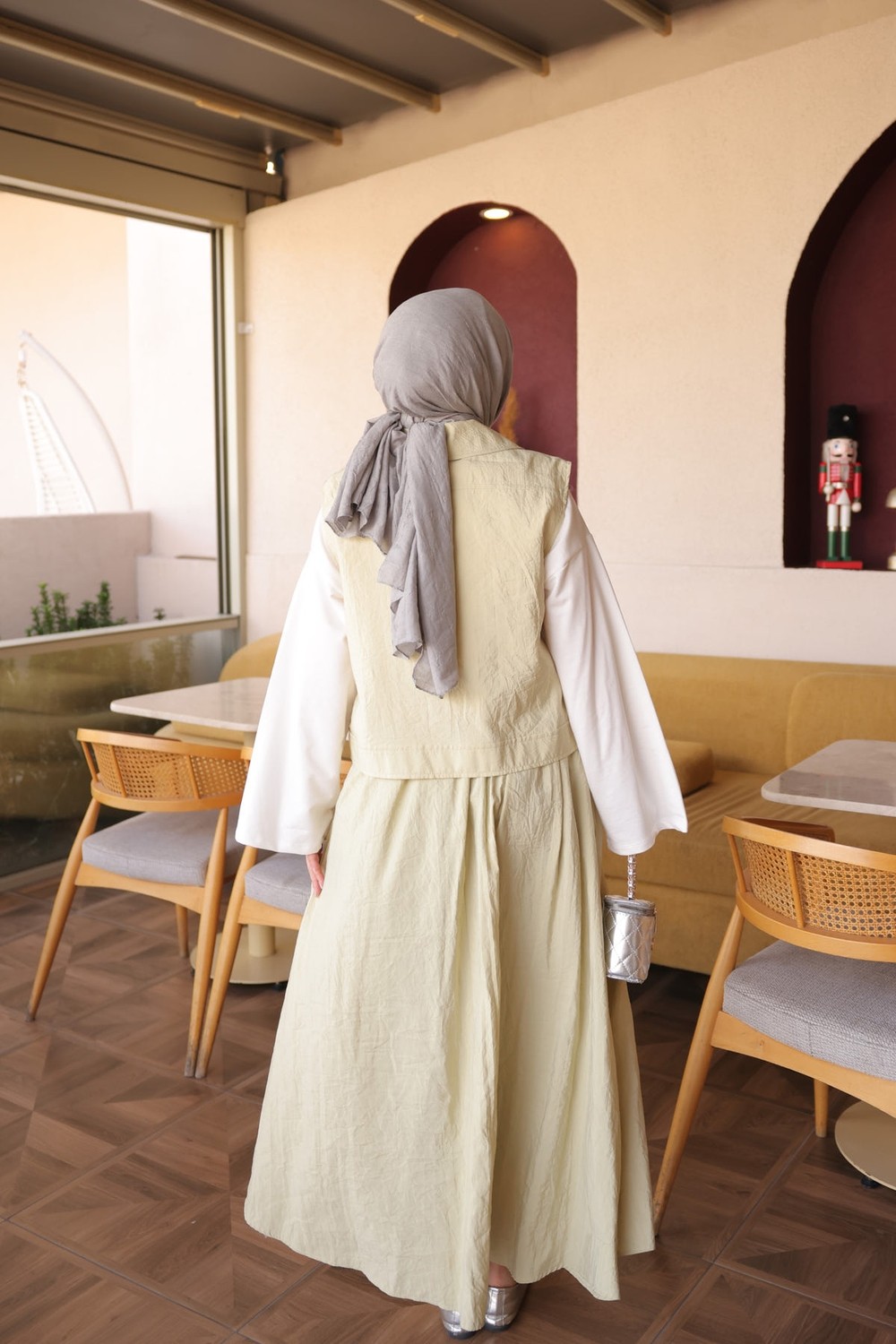 İmaj Butik Olive Fermuarlı Yelek Etekli Takım görsel 5