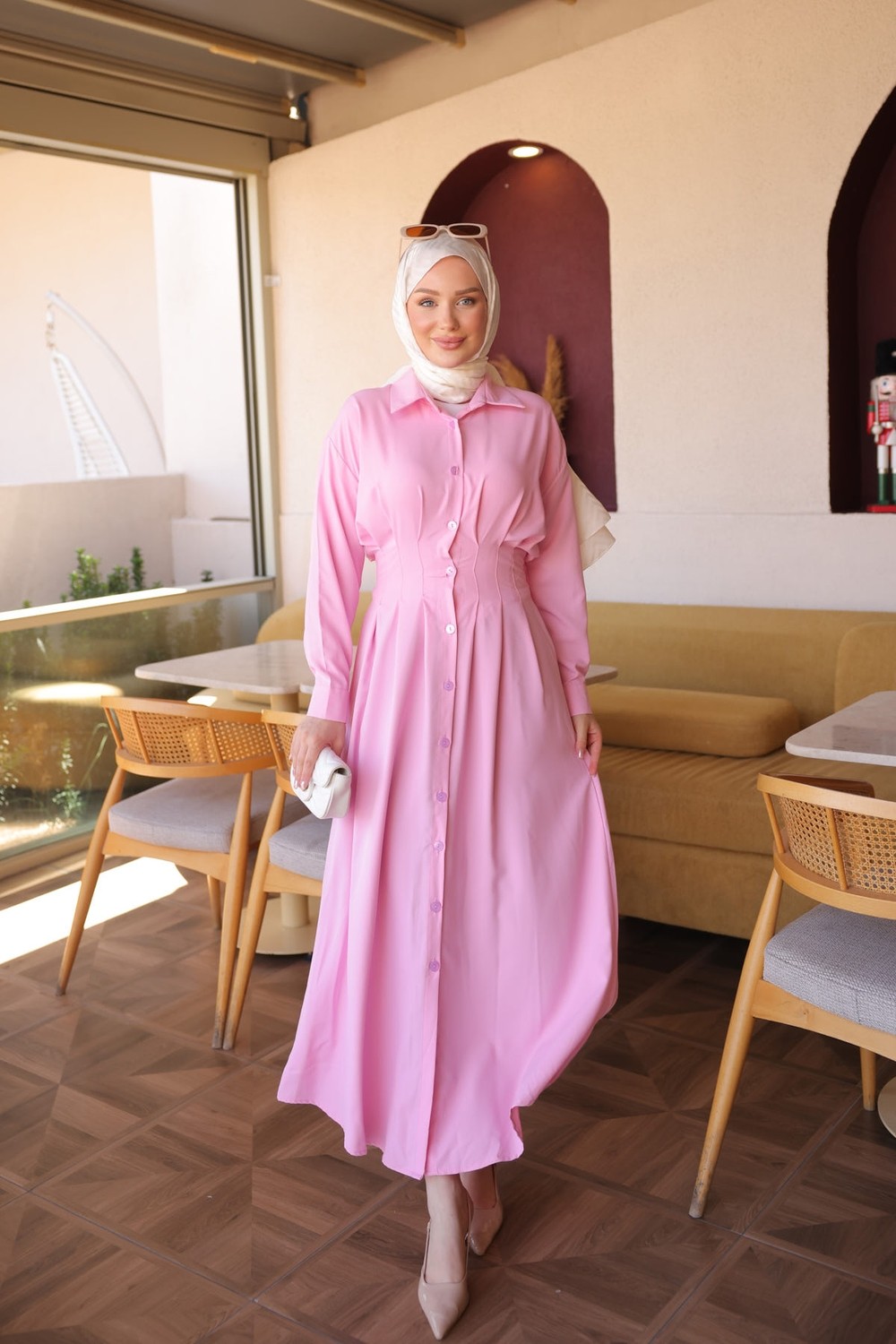 İmaj Butik Sarı Düğmeli Bel Pensli Elbise