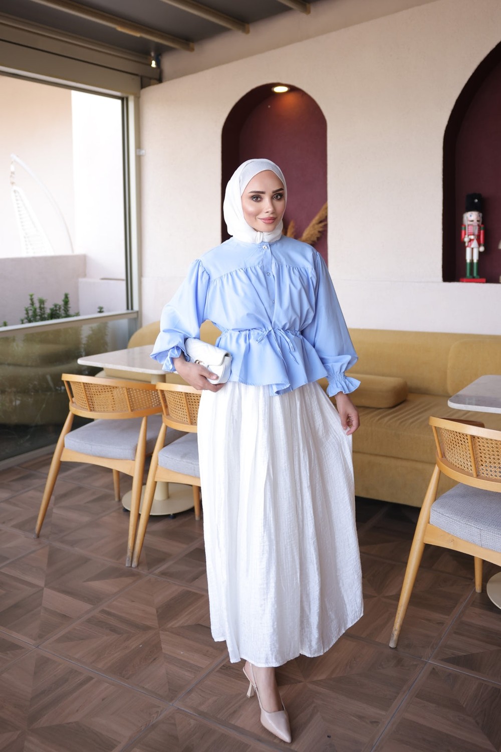 İmaj Butik Bebe Mavi Kol Lastikli Bel Bağlamal Gömlek görsel 2