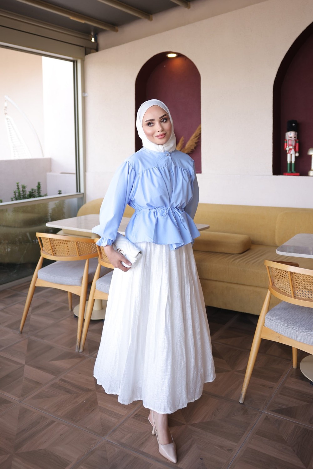 İmaj Butik Bebe Mavi Kol Lastikli Bel Bağlamal Gömlek görsel 3