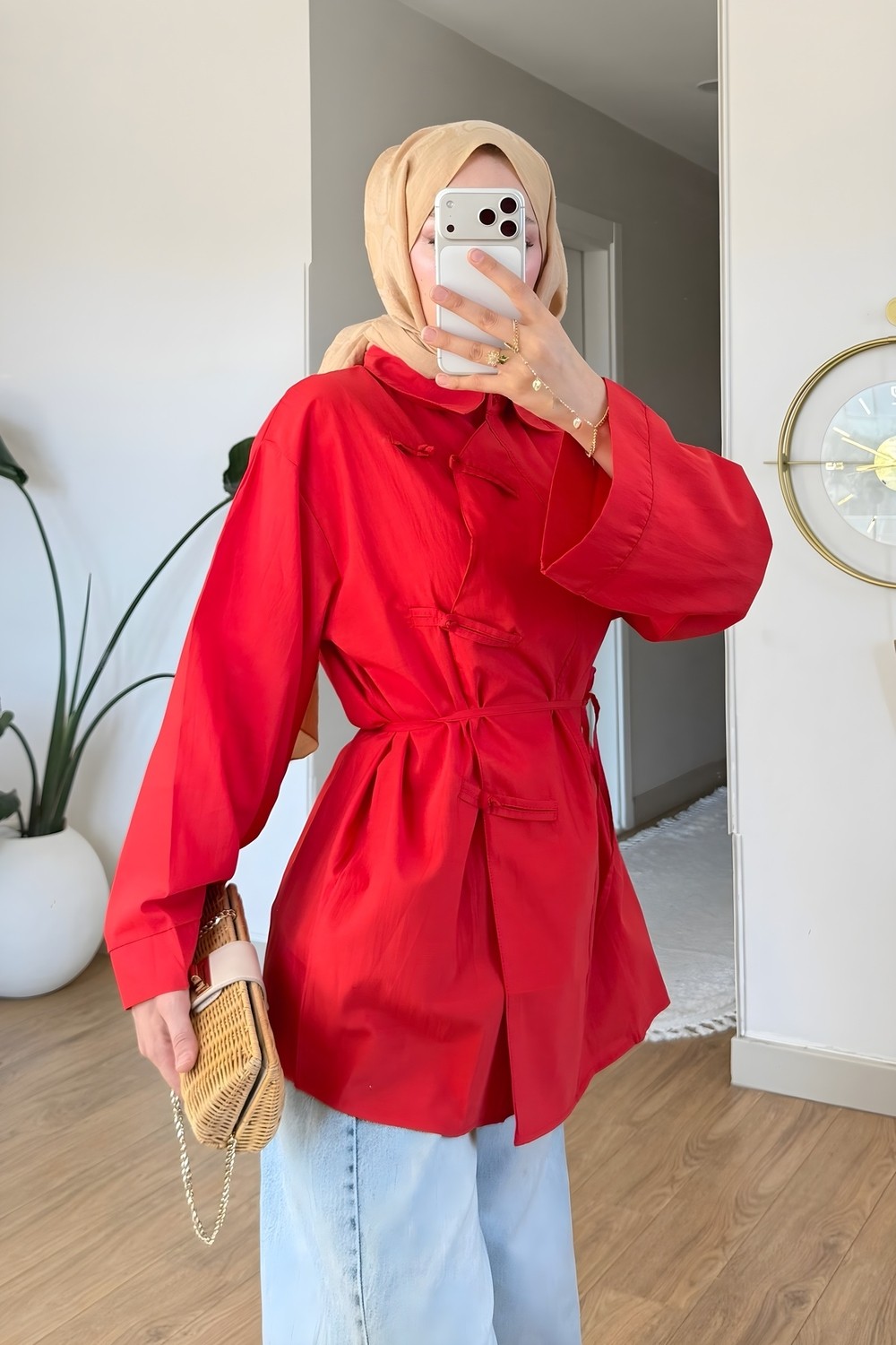 İmaj Butik Ekru Biye Bağcıklı Salaş Tunik