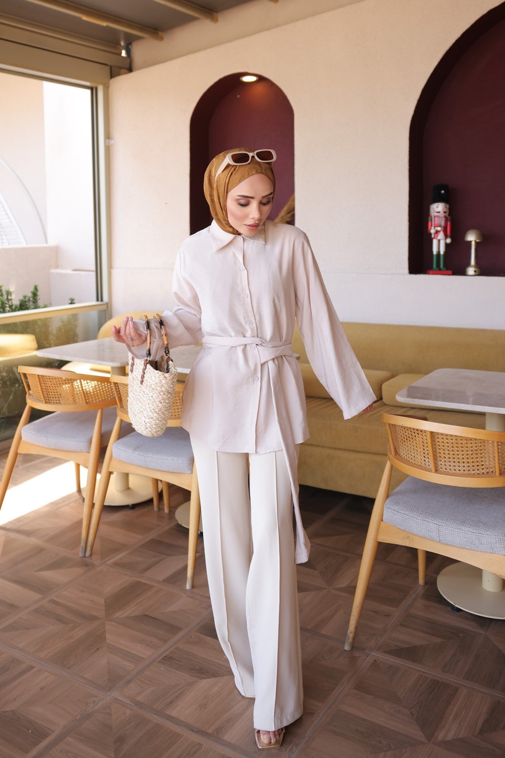 İmaj Butik Pembe Kendinden Kemerli Modal Gömlek görsel 2