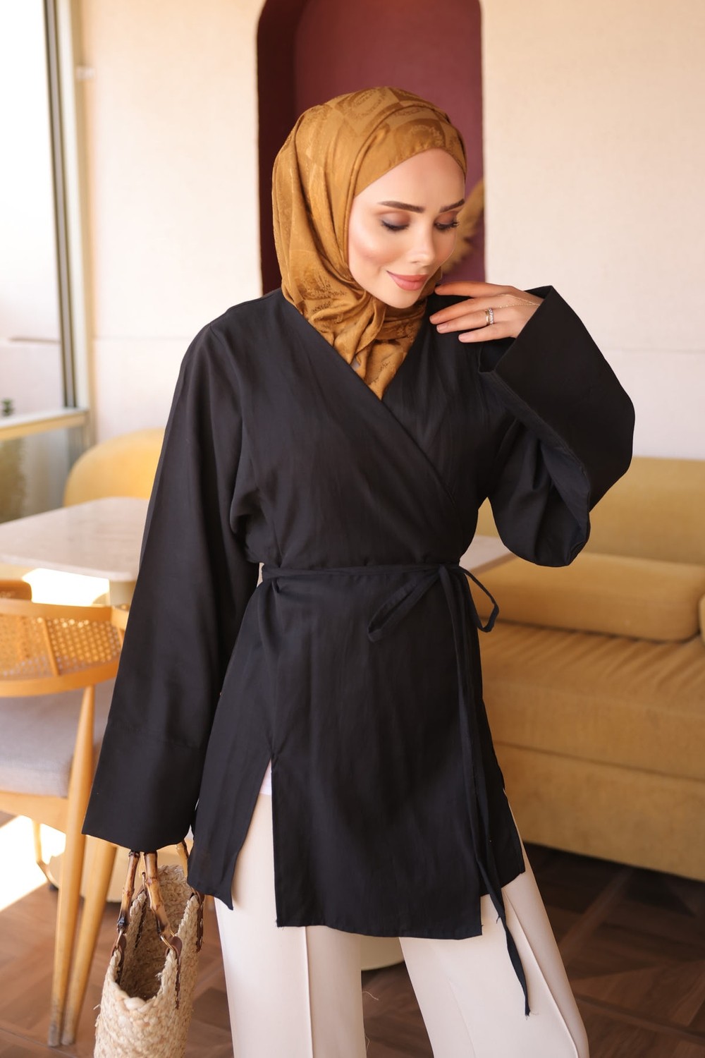 İmaj Butik Taş Ön Bağlamalı Kimono