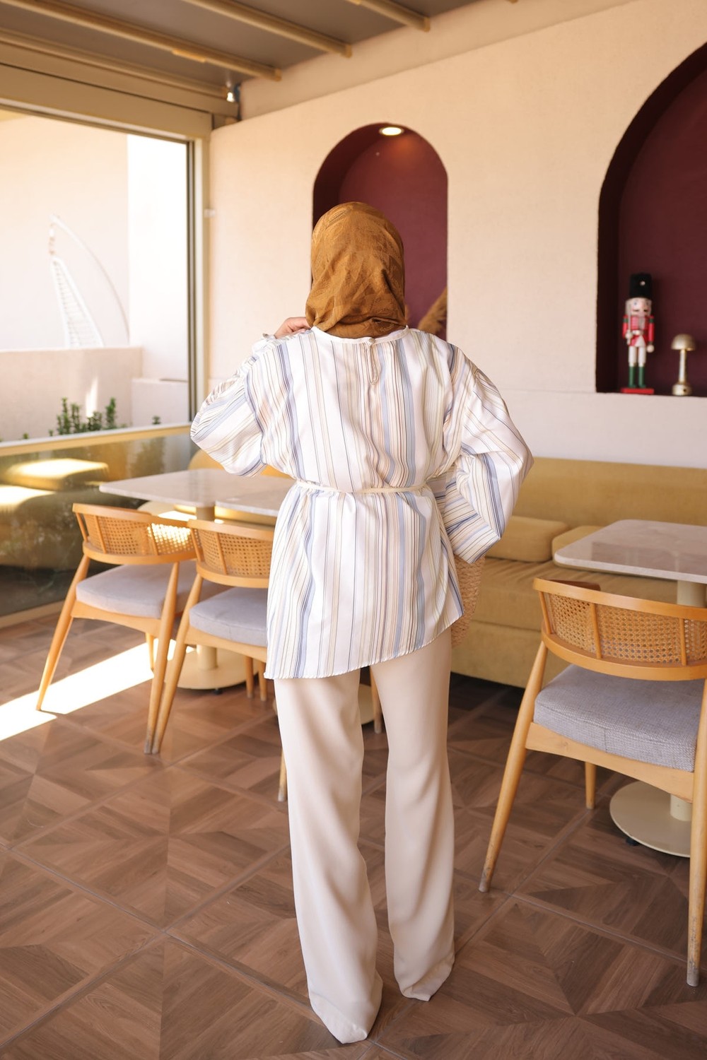 İmaj Butik Mavi Çizgili Bel Ip Bağlamalı Bluz görsel 8