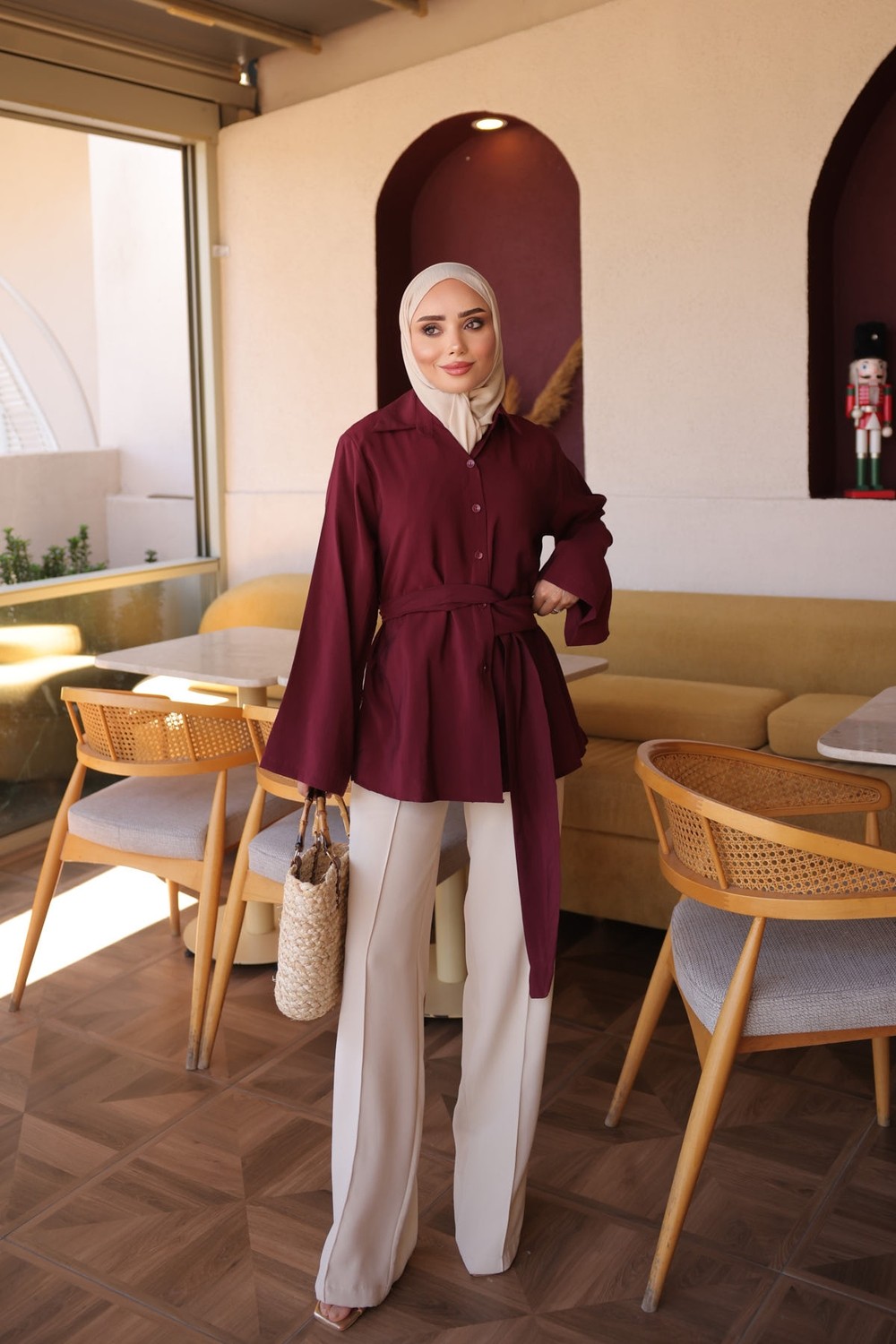 İmaj Butik Pembe Kendinden Kemerli Modal Gömlek görsel 6
