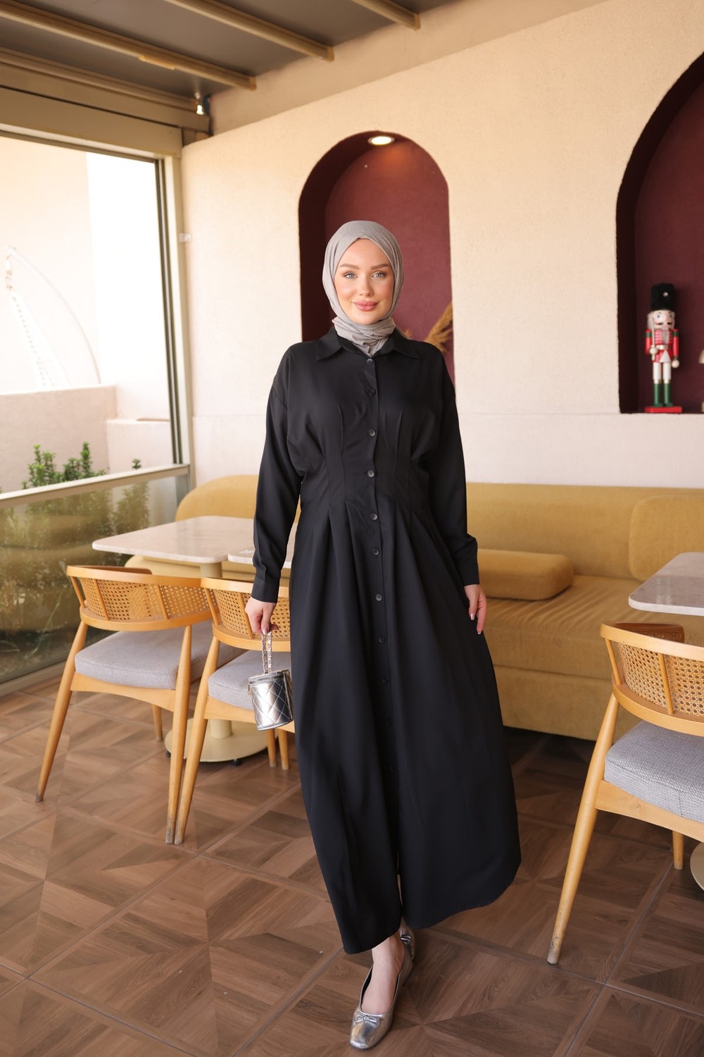 İmaj Butik Sarı Düğmeli Bel Pensli Elbise
