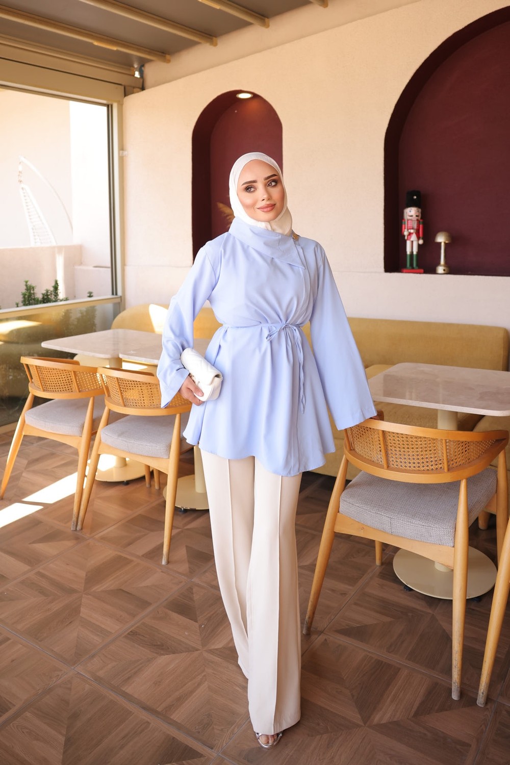 İmaj Butik Pembe Yan Yaka Bel Ip Bağlamalı Poplin Gömlek görsel 2