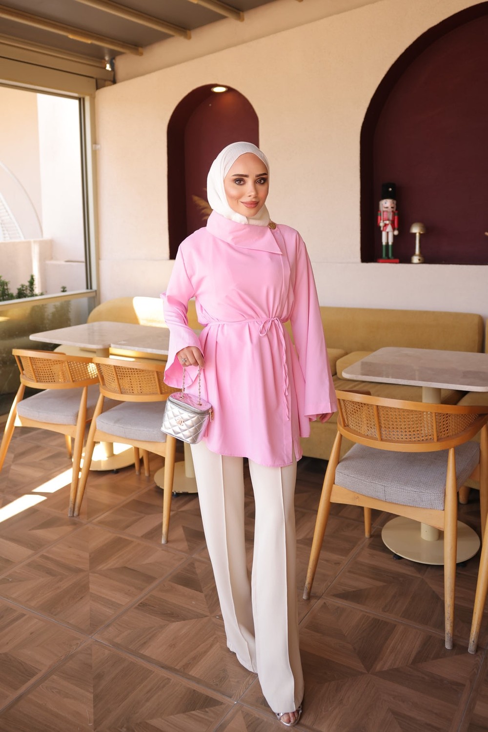 İmaj Butik Pembe Yan Yaka Bel Ip Bağlamalı Poplin Gömlek görsel 7