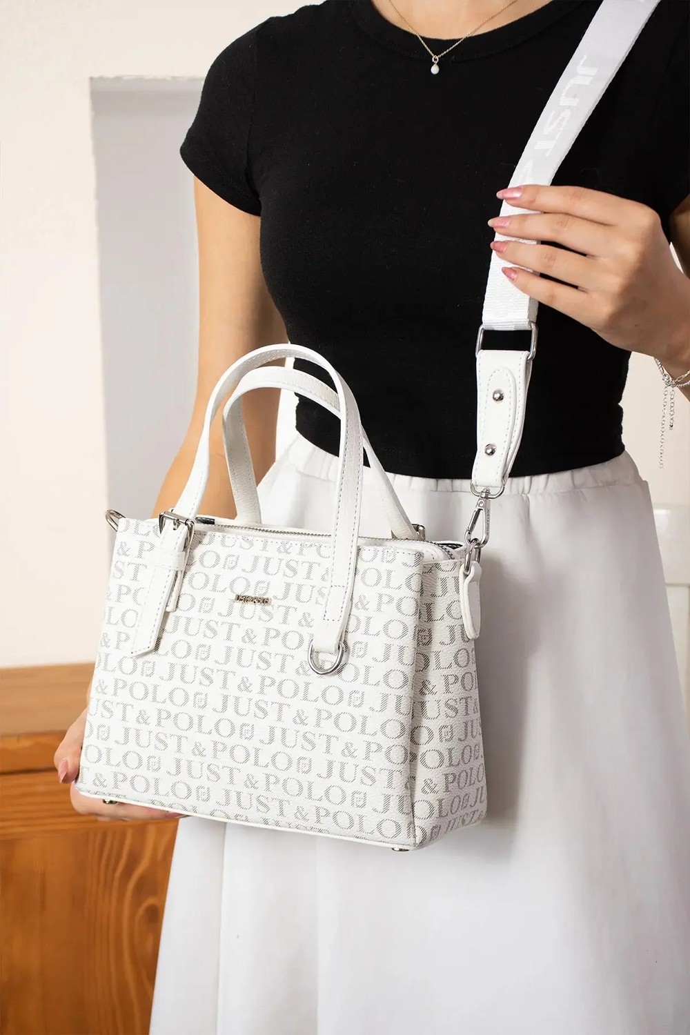 Just Polo Kadın Orijinal Ayarlanabilir Askılı Şık El ve Omuz Çantası Shopper Ebat : 18 x 25 cm görsel 2
