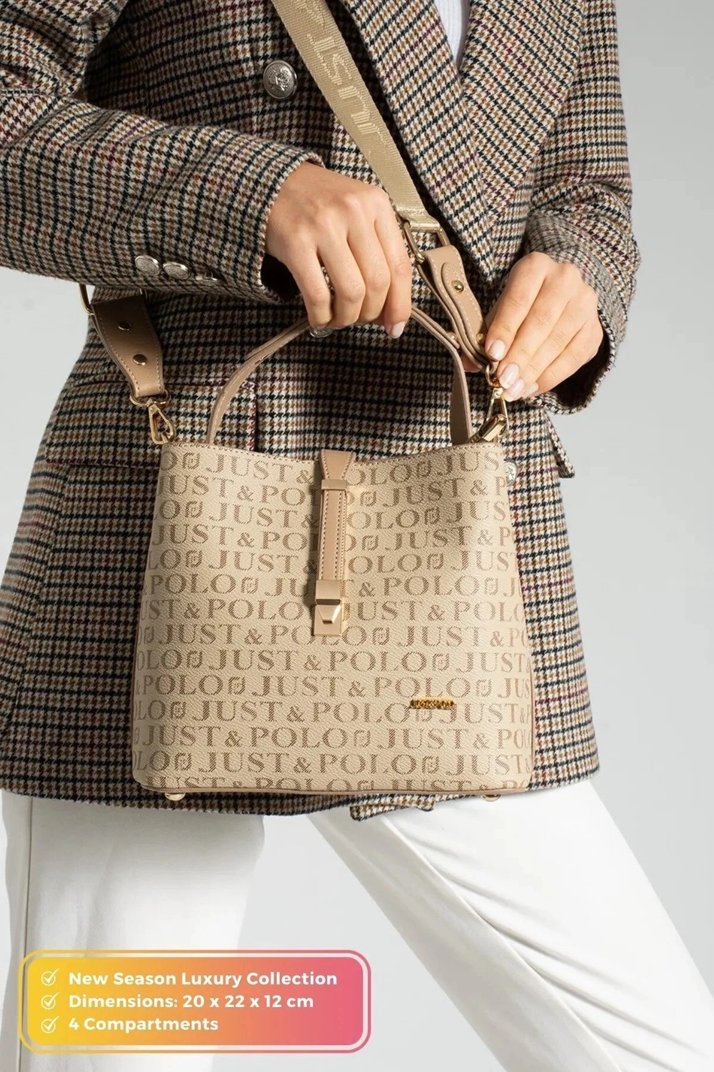 Just Polo Kadın Orta Boy Su Geçirmez Günlük Şık El ve Omuz Çantası Ebat 23 x 18 cm Shoulder Bag görsel 2