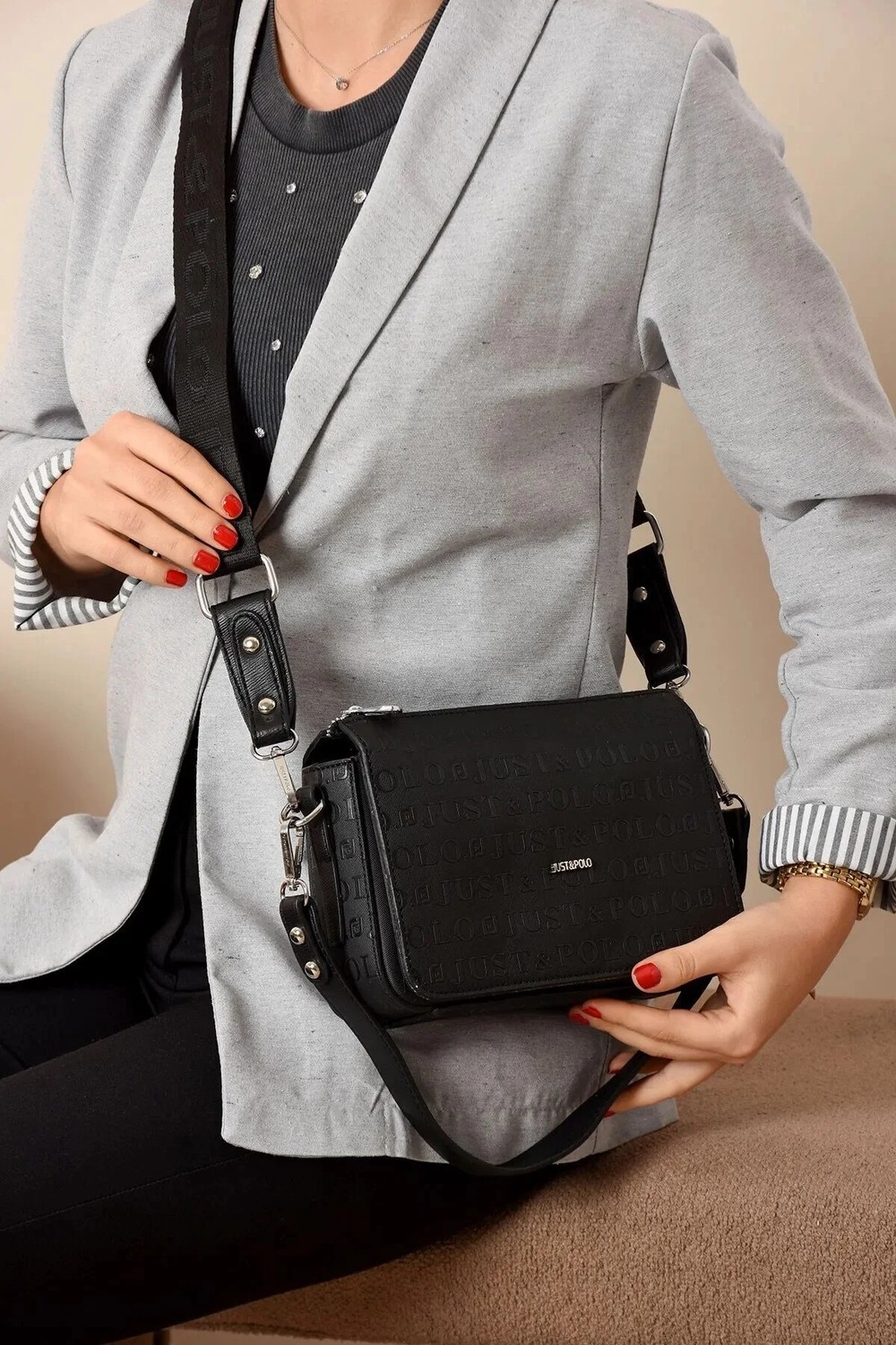 Just Polo Kadın Kabartma Baskılı El ve Omuz Çantası Shoulder Bag görsel 7