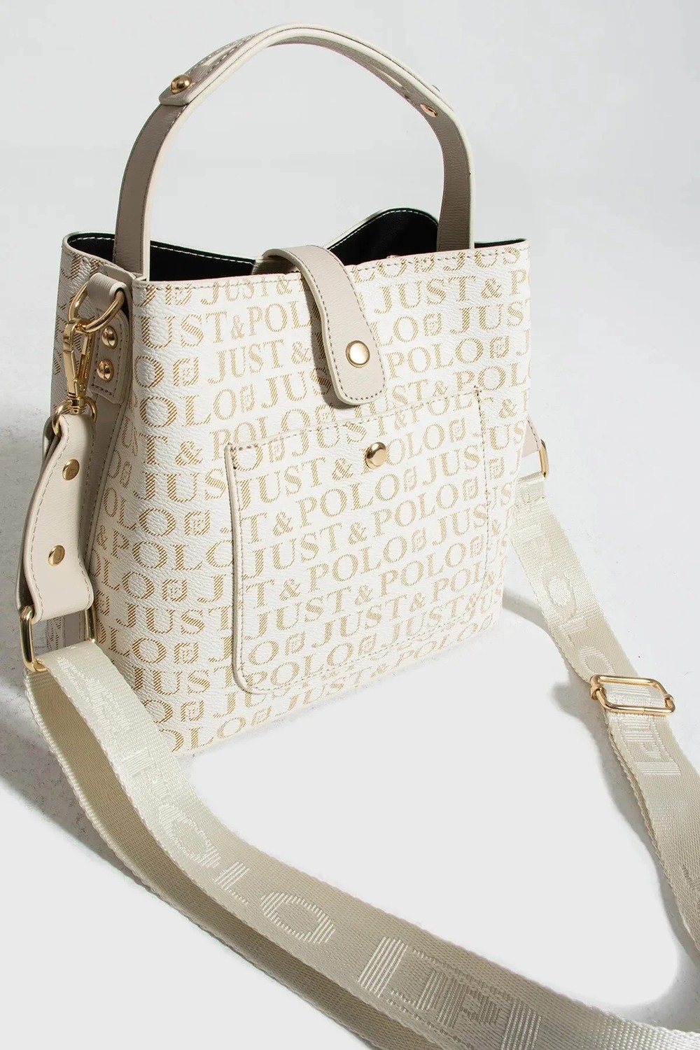 Just Polo Kadın Ters Kilit Çıtçıt Kapama Arkası Cepli El Çantası 21X23CM görsel 3