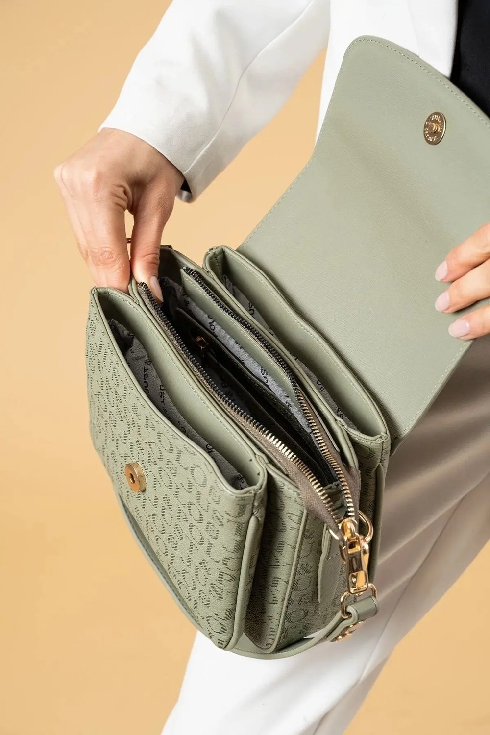 Just Polo Kadın Orta Boy 3 Bölmeli Iki Askılı El ve Omuz Çantası Ebat 21 x 16 cm görsel 6