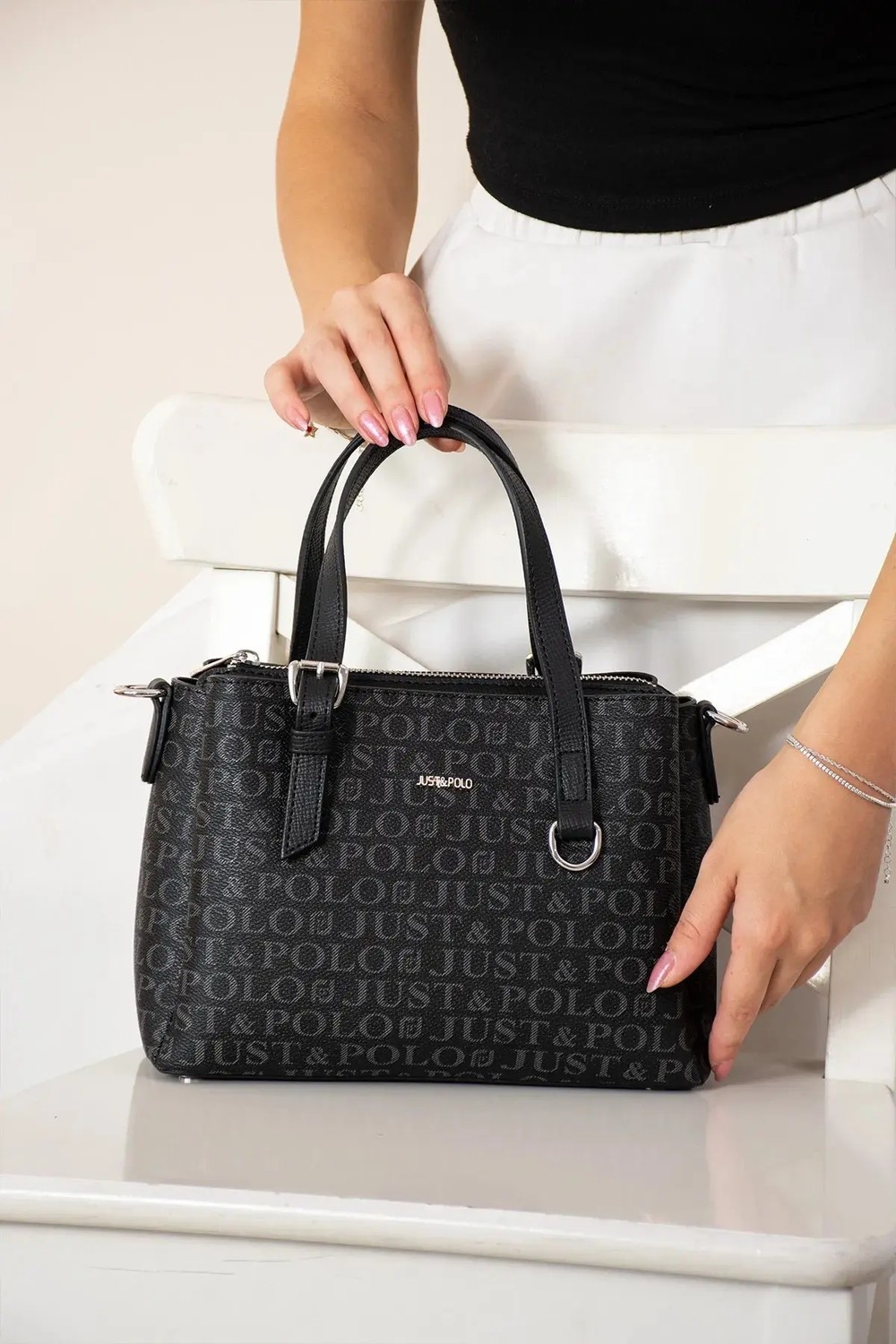 Just Polo Kadın Orijinal Ayarlanabilir Askılı Şık El ve Omuz Çantası Shopper Ebat : 18 x 25 cm