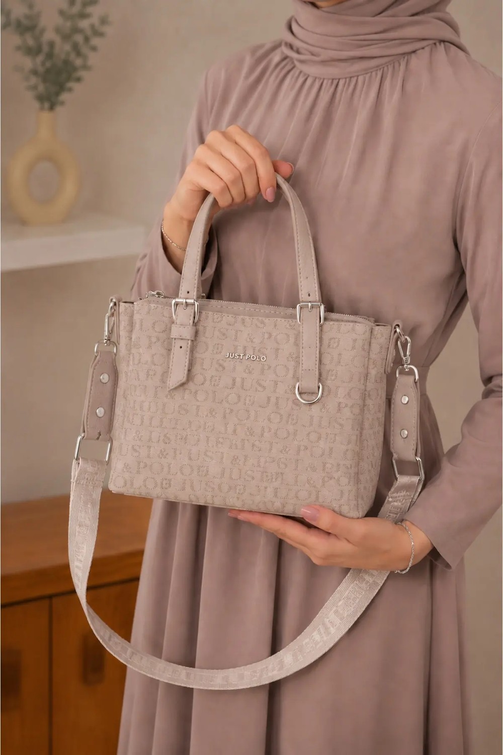 Just Polo Kadın Orta Boy Premium Deri Ayarlanabilir Askılı 3 Bölmeli Şık El & Omuz Çantası Shoulder Bag