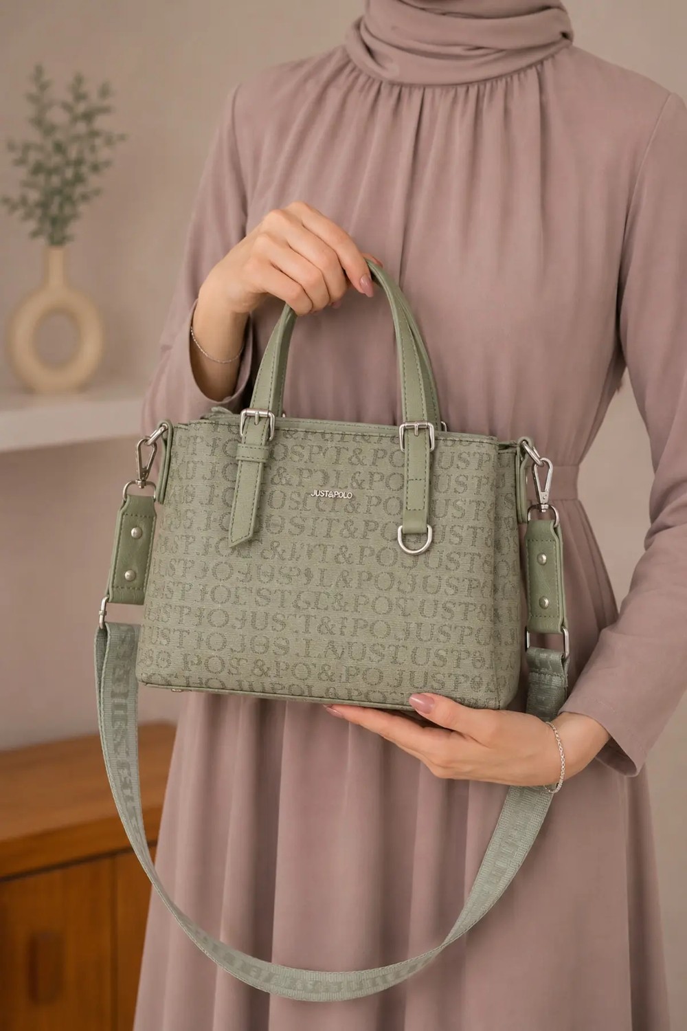 Just Polo Kadın Orta Boy Premium Deri Ayarlanabilir Askılı 3 Bölmeli Şık El & Omuz Çantası Shoulder Bag