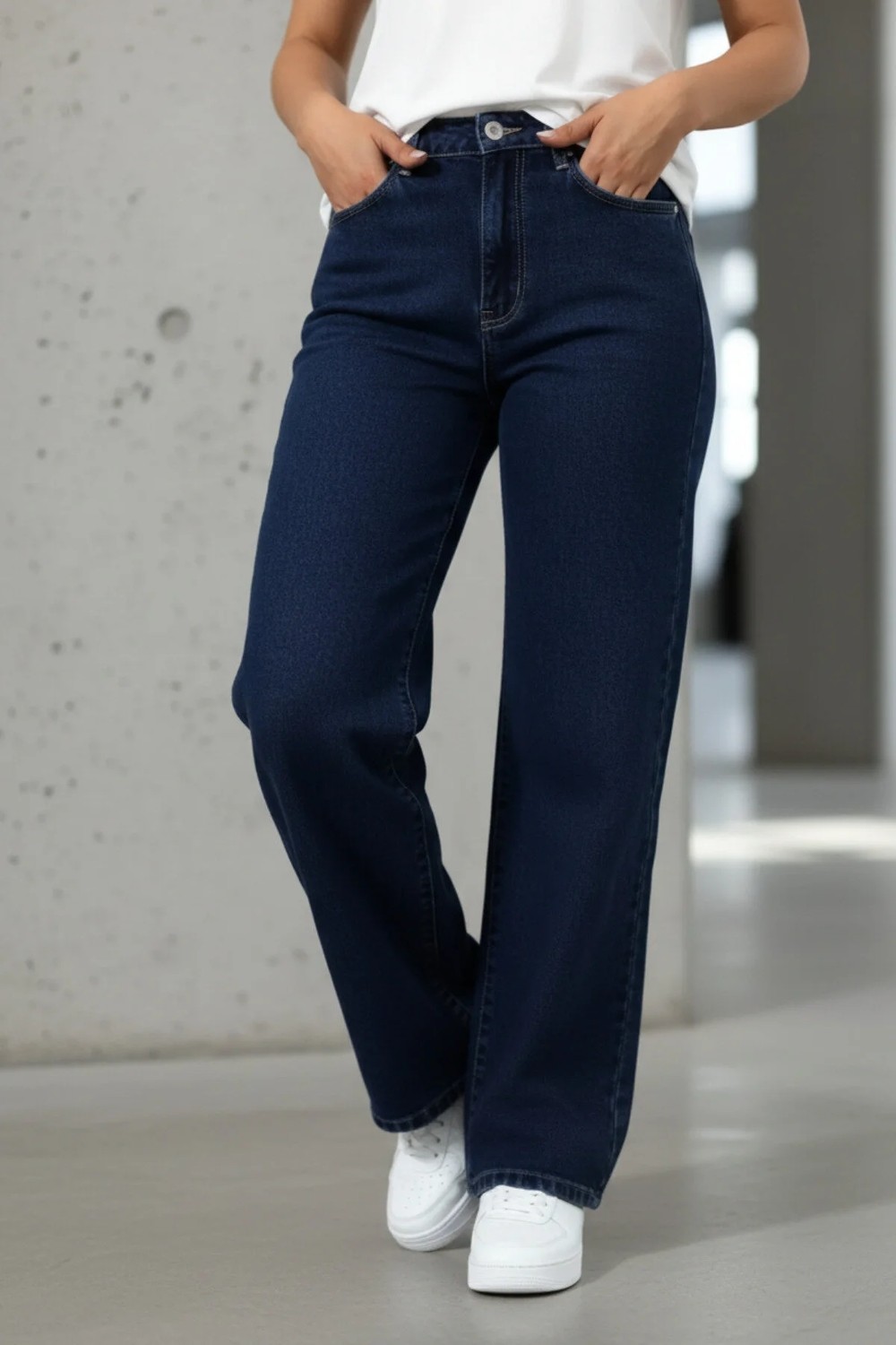 Woddi Vera Kadın Yüksek Bel Kar Yıkama Salaş Jeans Wide Leg Geniş Paça Palazzo Kot Pantolon