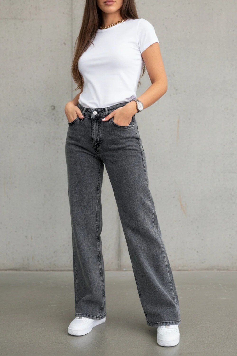 Woddi Vera Kadın Yüksek Bel Kar Yıkama Salaş Jeans Wide Leg Geniş Paça Palazzo Kot Pantolon