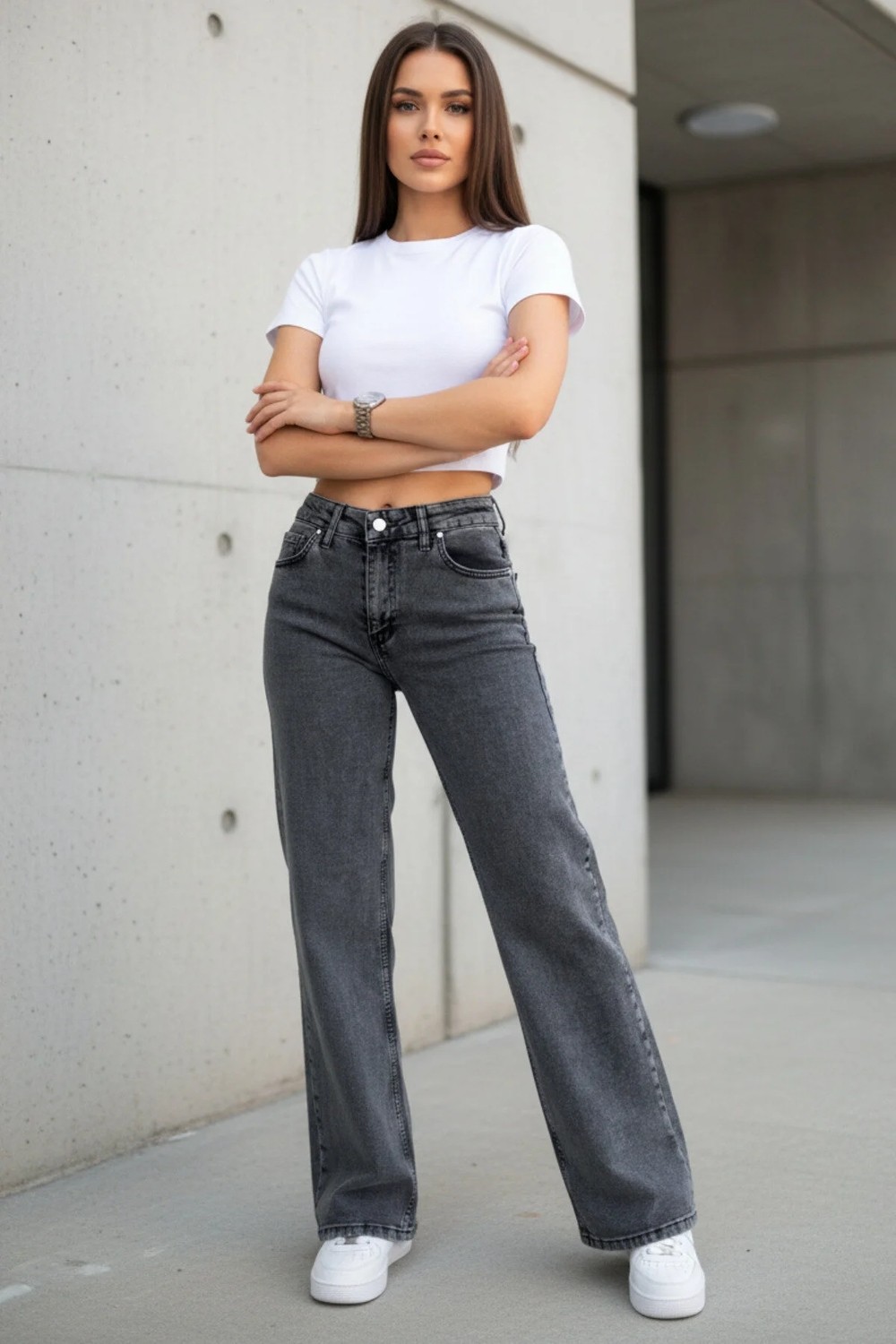 Woddi Vera Kadın Yüksek Bel Kar Yıkama Salaş Jeans Wide Leg Geniş Paça Palazzo Kot Pantolon görsel 4
