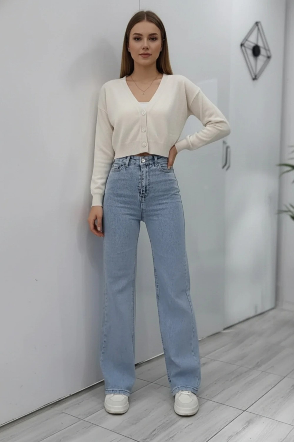 Woddi Vera Kadın Yüksek Bel Kar Yıkama Salaş Jeans Wide Leg Geniş Paça Palazzo Kot Pantolon