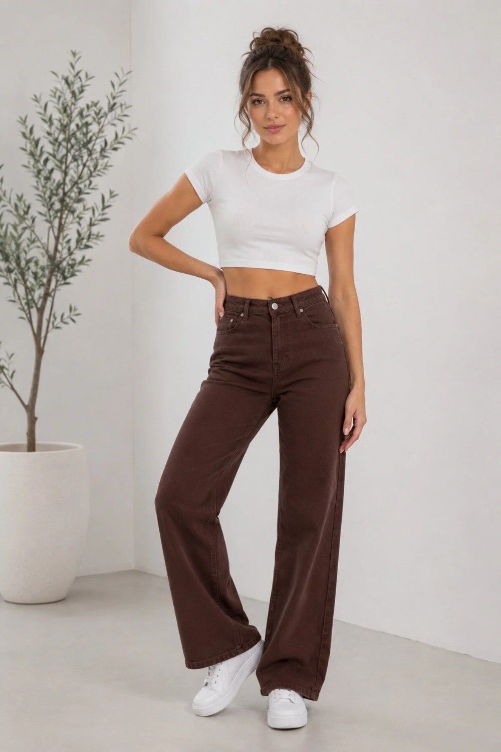 Woddi Vera Kadın Yüksek Bel Kar Yıkama Salaş Jeans Wide Leg Geniş Paça Palazzo Kot Pantolon