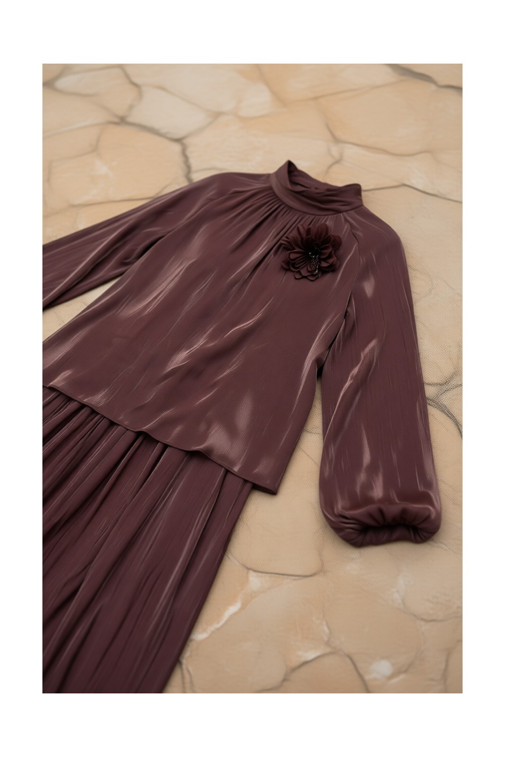 İmaj Butik Taş Kol Lastikli Bronş Detaylı Bluz Etekli Takım görsel 7
