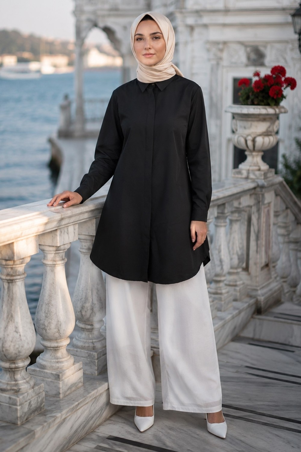 Hafsa Mina Gizli Patlı Düğmeli Tunik Beyaz HM2948 görsel 8