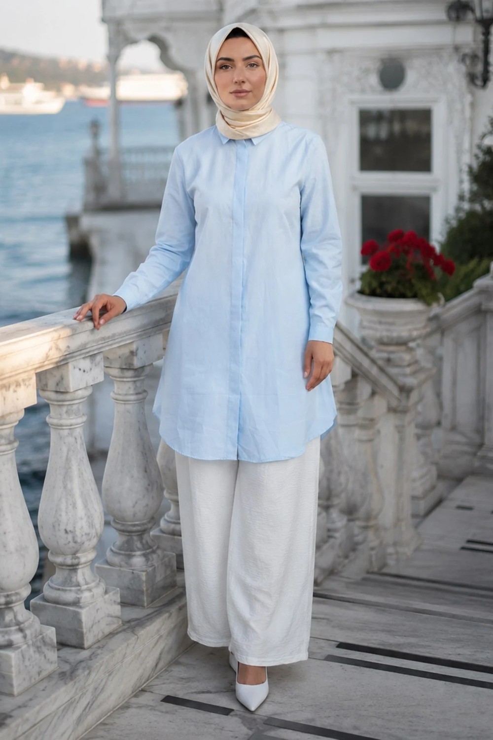 Hafsa Mina Gizli Patlı Düğmeli Tunik Beyaz HM2948 görsel 5