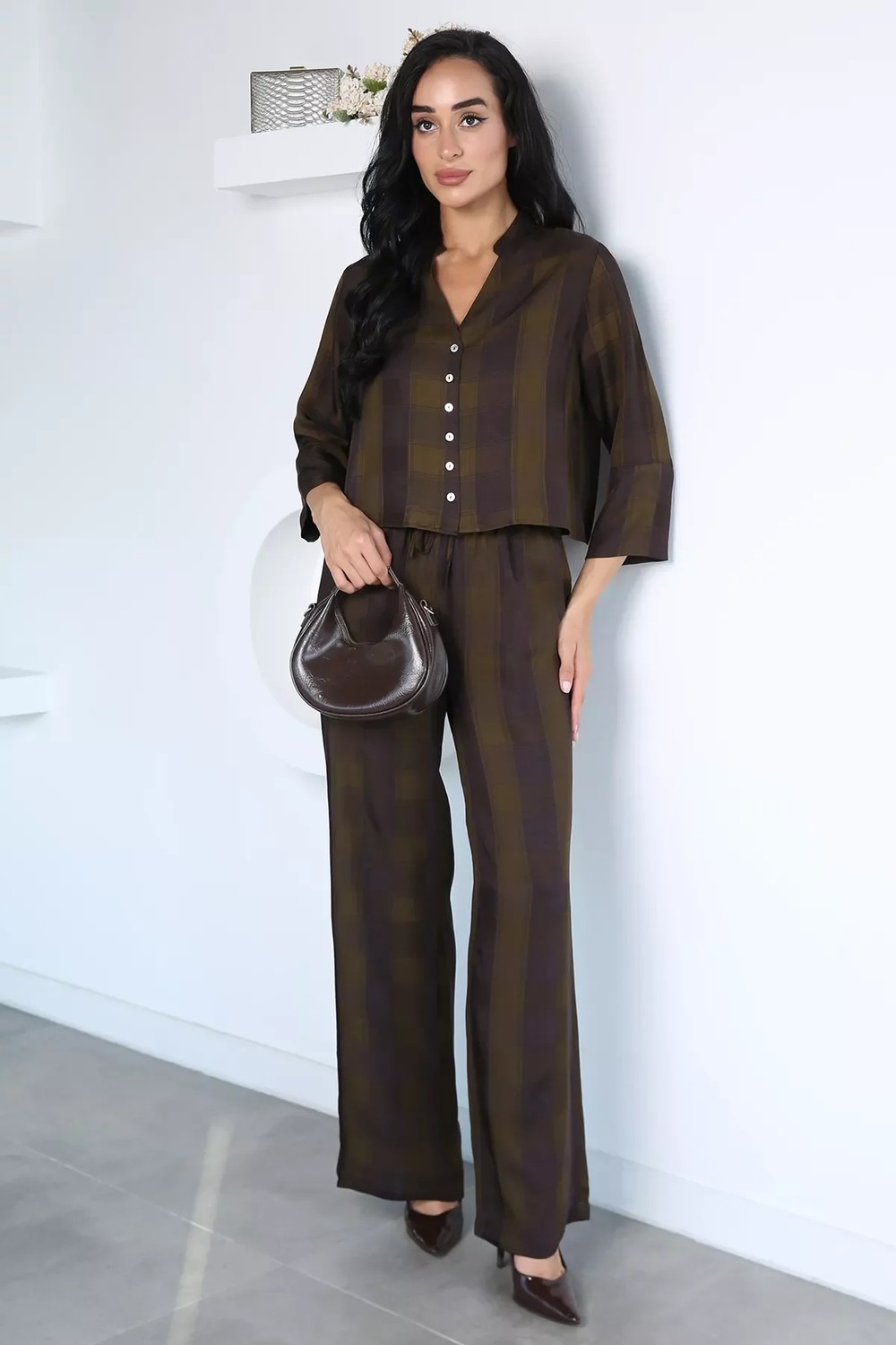 Gülseli Kadın Ekose Desenli Bluz Pantolon Ikili Takım P-00022950 görsel 3